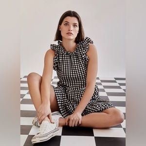 Anthropologie Gingham Maeve Lira Ruffled Mini Dress SZ XXS Petite